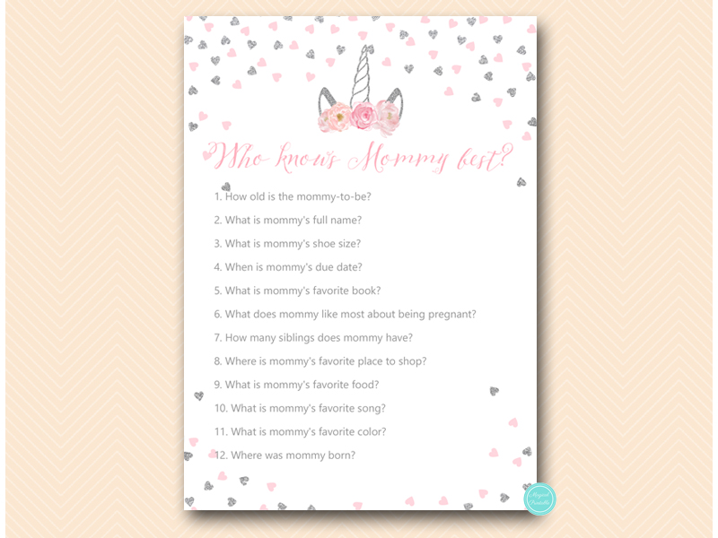 Pink Silver Unicorn Baby Shower Games Package Printabell Express