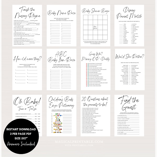 Minimalist Baby Shower Games Bundle – Printabell • Express