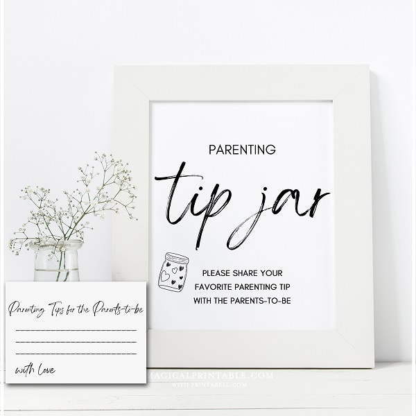 Minimalist Parenting Tip Jar Sign and Card