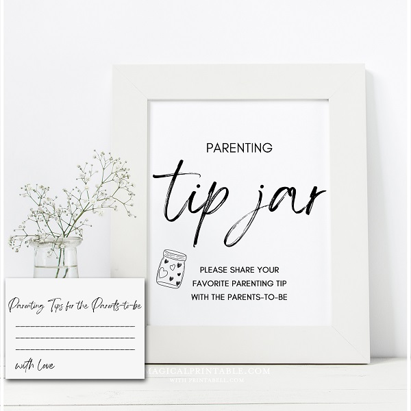 Parenting Tip Jar Sign And Advice Card For The Parents To Be | Baby
