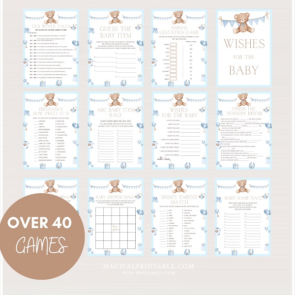 Printable Blue Teddy Bear Baby Shower Games – Printabell • Express