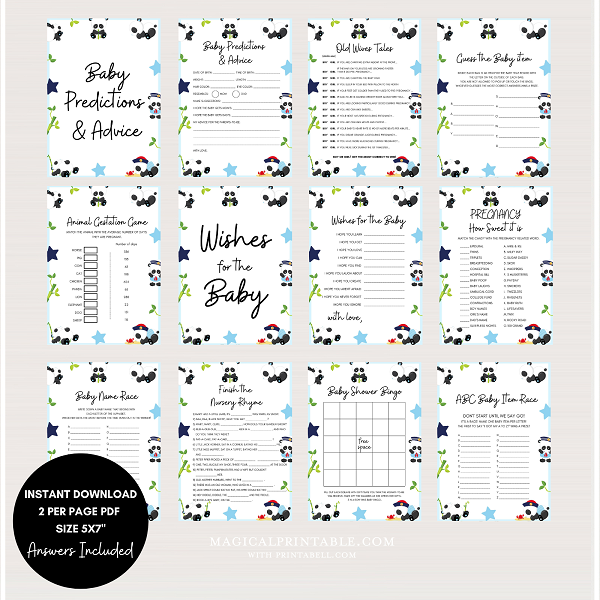 blue boy panda baby shower game printable