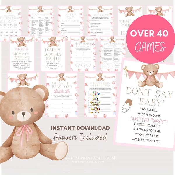 Teddy Bear Baby Shower Game Word Search Game Cards Instant