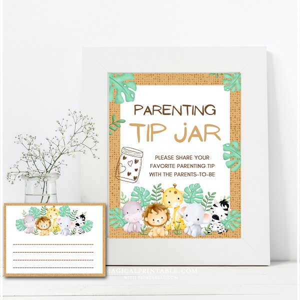 Safari Parenting Tip Jar Sign and Card