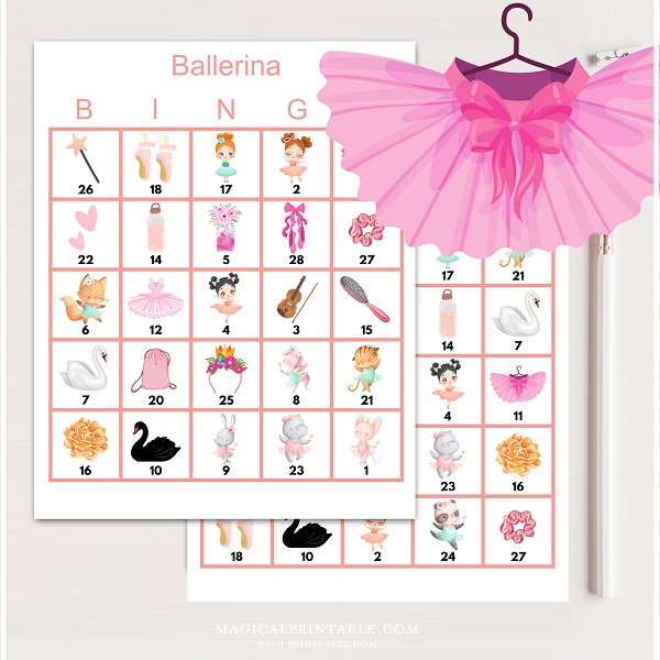 ballerina baby shower bingo game cards