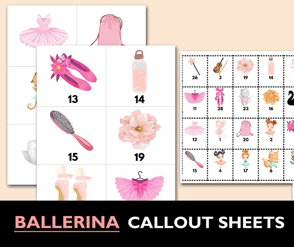 ballerina birthday bingo game cards