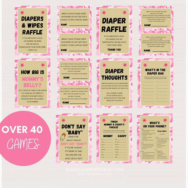 girl camo baby shower games bundle