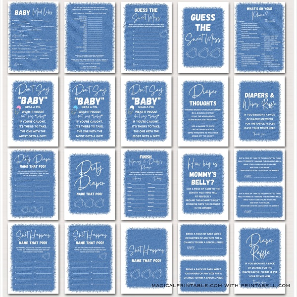 Denim Baby Shower Games and Signs Bundle