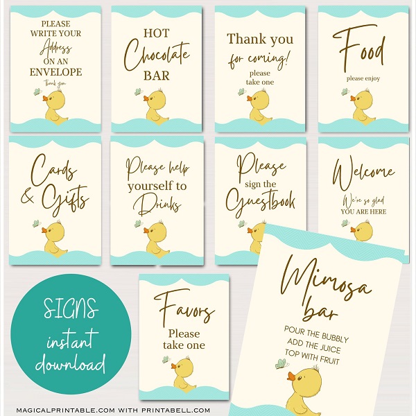 Printable Rubber Duck Themed Baby Shower Games and Signs