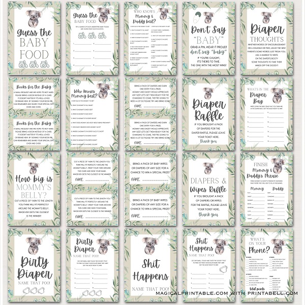 koala baby shower games downloads