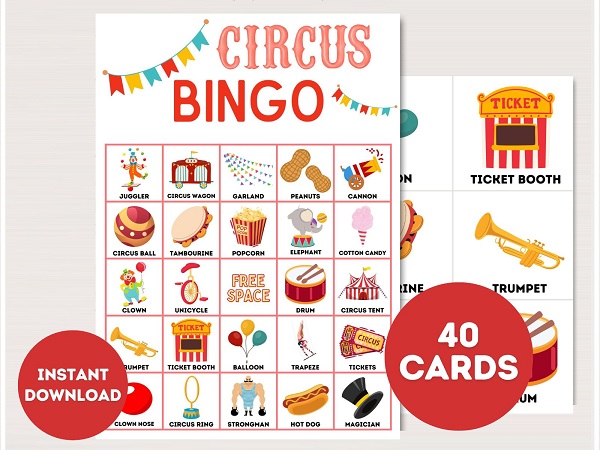 Circus Bingo Cards