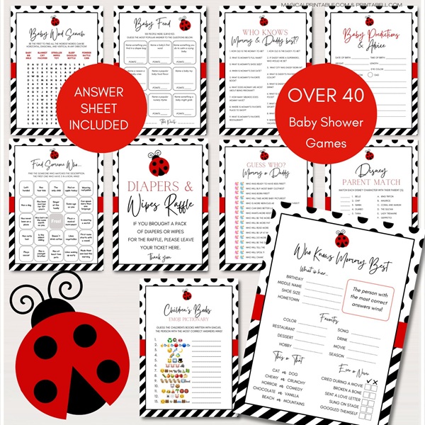 editable Ladybug Baby Shower Games Bundle