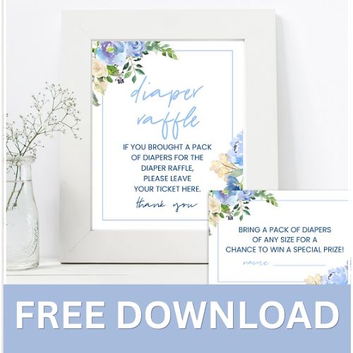 FREE Elegant Blue Floral Baby Shower diaper raffle