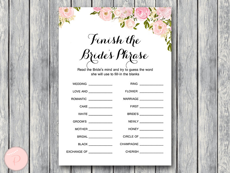 Pink Flower Bridal Shower Games Printable – Printabell • Express