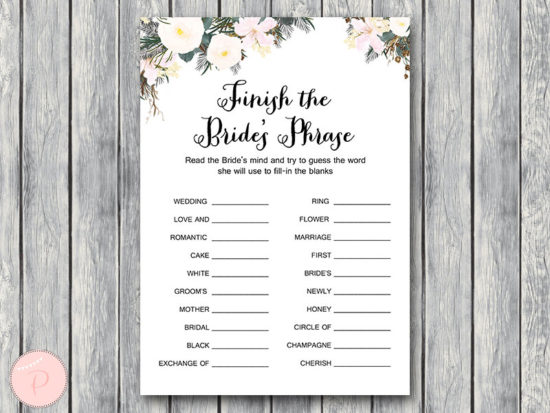 white flower finish the brides phrase game