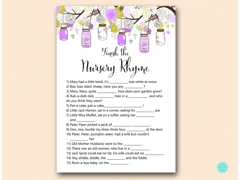 Purple Mason Jars Baby Shower Games – Printabell • Express