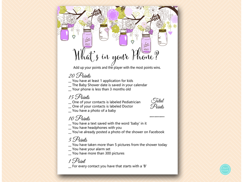 Purple Mason Jars Baby Shower Games – Printabell • Express