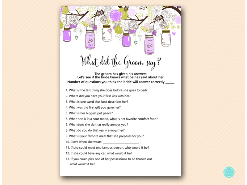 Purple Mason Jars Bridal Shower Games Pack – Printabell • Express