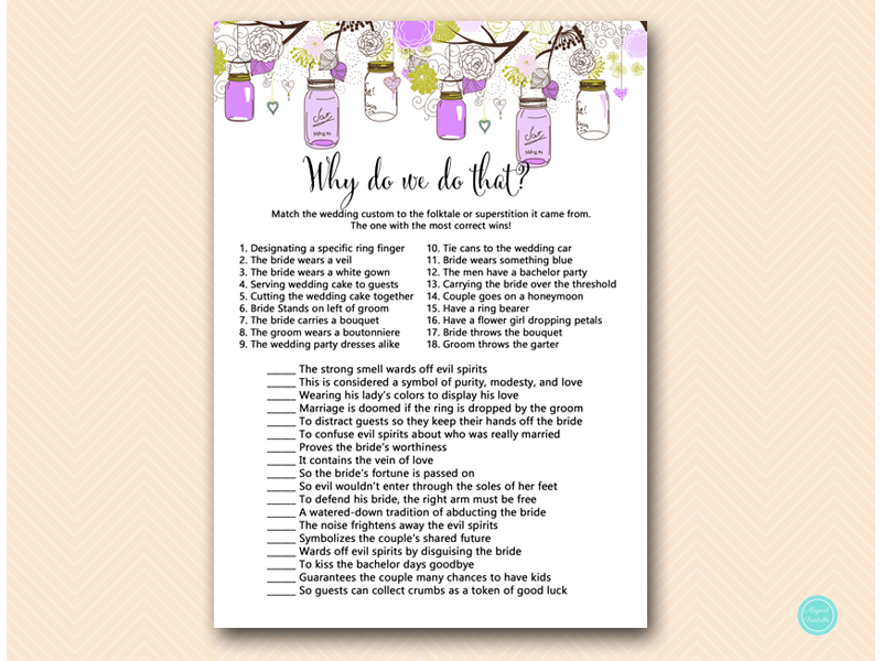 Purple Mason Jars Bridal Shower Games Pack – Printabell • Express