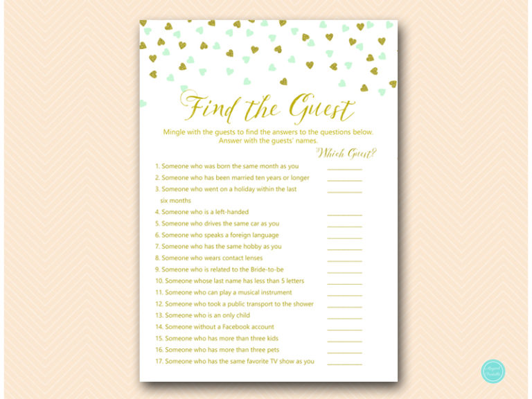 Mint and Gold Bridal Shower Game Package – Printabell • Express