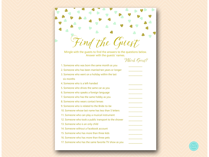 Mint and Gold Bridal Shower Game Package – Printabell • Express