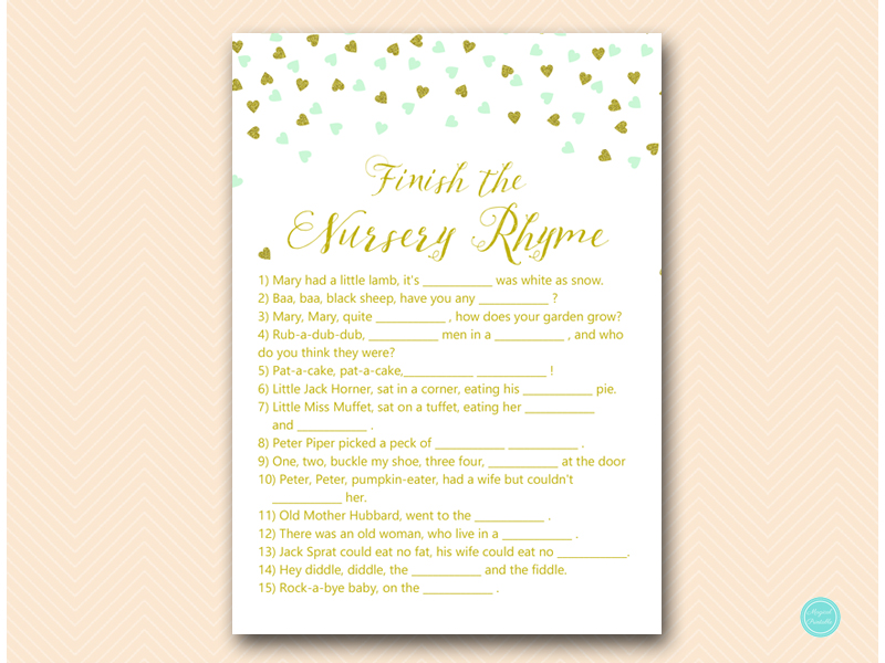 Mint and Gold Baby Shower Game Package – Printabell • Express