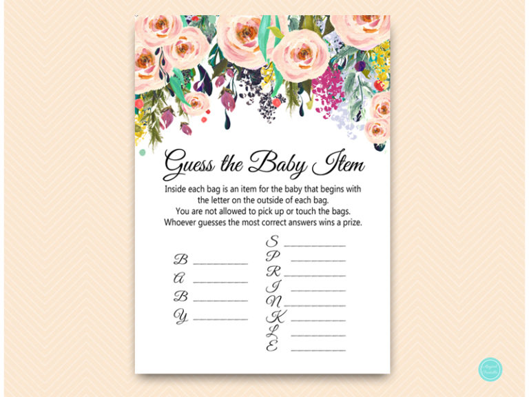 Floral Baby Sprinkle Game – Guess the Baby Item – Printabell • Express