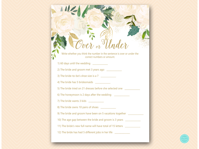 Gold and Bluff Bridal Shower Activities & Games – Printabell • Express