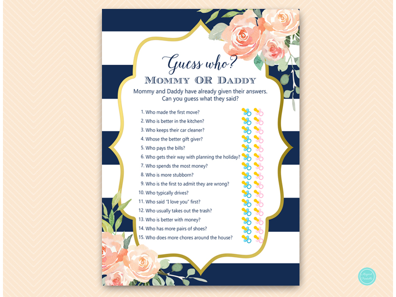 Navy stripes, Gold Floral Baby Shower Game Pack – Printabell • Express