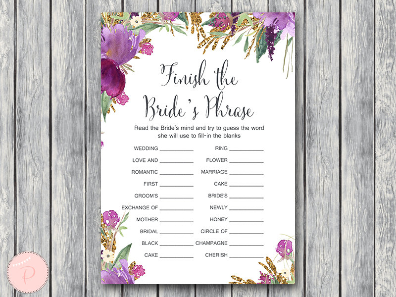 Purple Gold Floral Bridal Shower Games – Printabell • Express