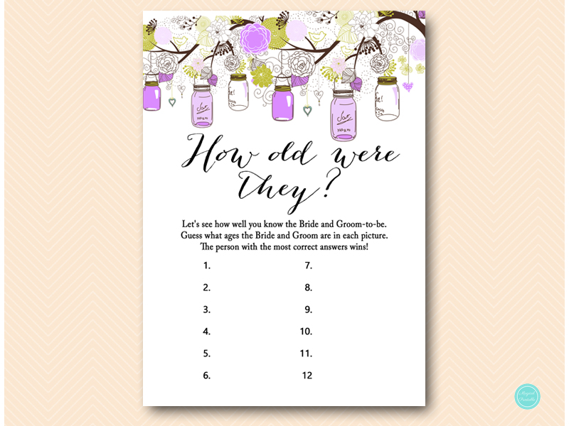 Purple Mason Jars Bridal Shower Games Pack – Printabell • Express