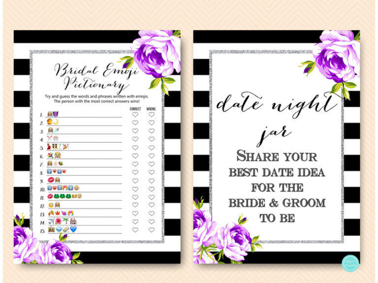 Purple Floral And Silver Bridal Shower Games Signs Printabell • Express 3761