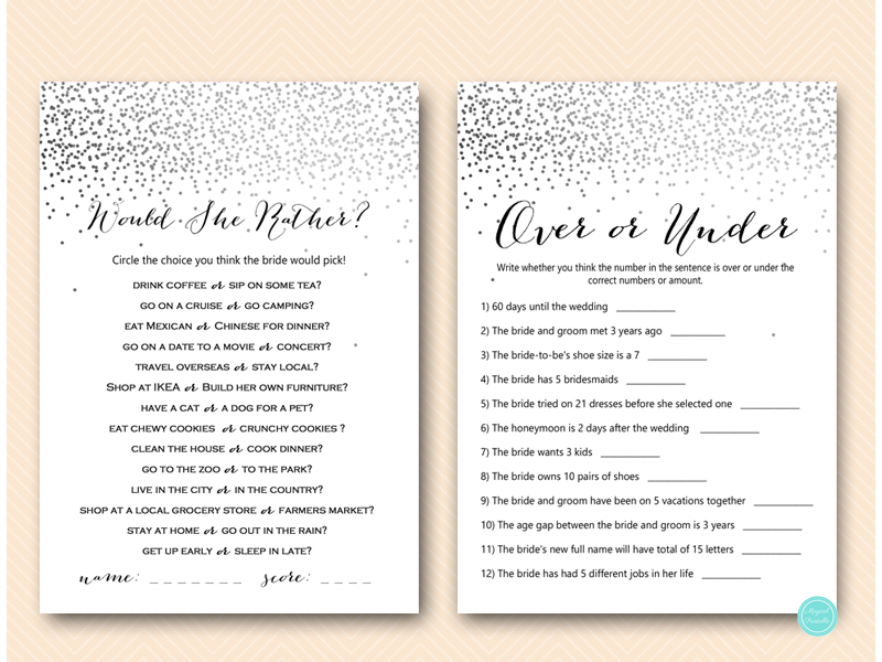 Silver Confetti Bridal Shower Games – Printabell • Express