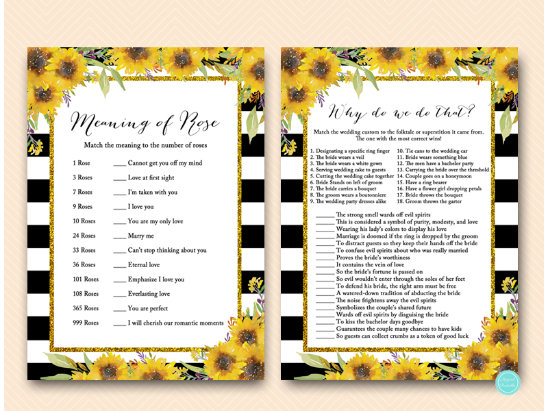 Sunflower Black And Gold Bridal Shower Games Package Printabell • Express