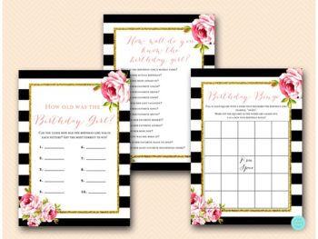 Black Stripes and Gold Glitter Birthday Party Games Package ...