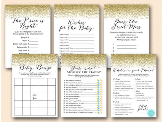 Gold Glitter Flakes Baby Shower Games – Printabell • Express