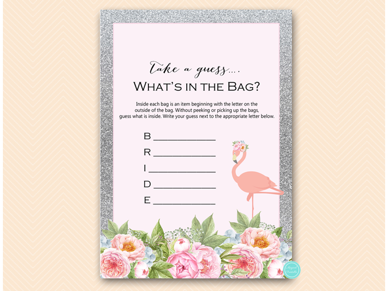 Silver and Pink Flamingo Bridal Shower Games Package – Printabell • Express