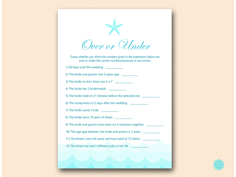 Beach & Starfish Bridal Shower Games – Printabell • Express