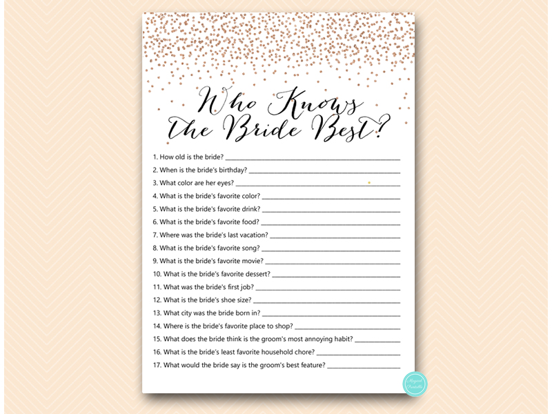 Rose Gold Bachelorette Shower Games – Bridal Shower – Printabell • Express