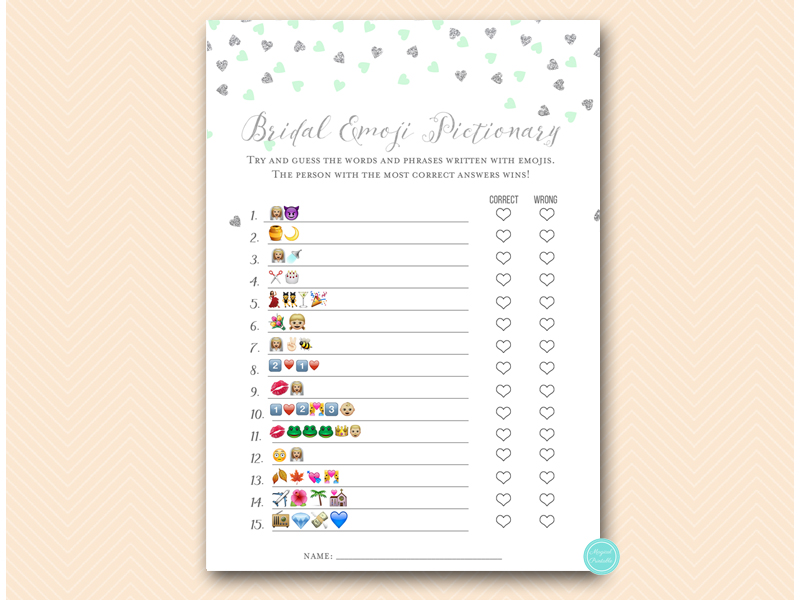 Silver and Mint Bridal Shower Game Pack – Printabell • Express