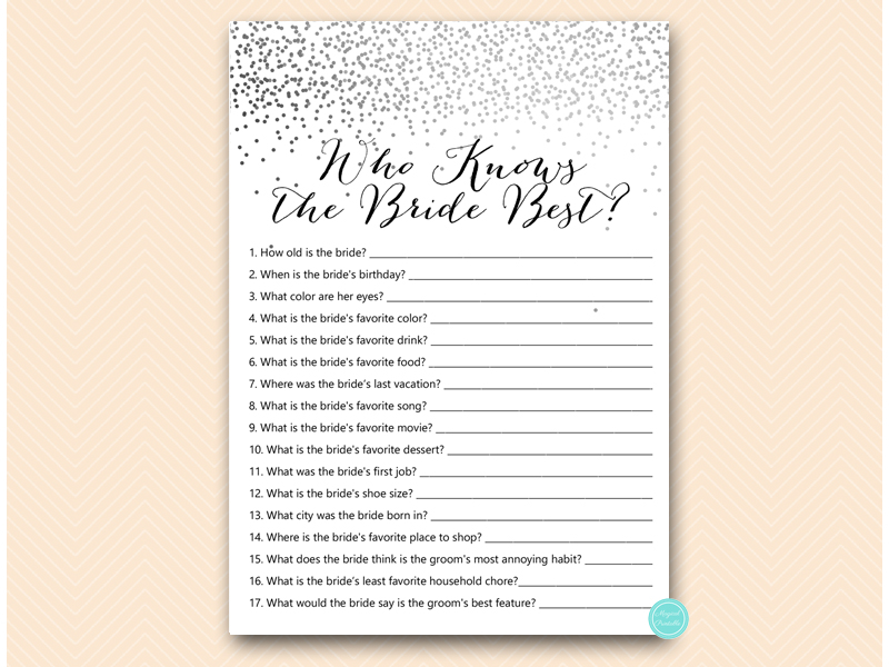 Silver Confetti Bridal Shower Games – Printabell • Express