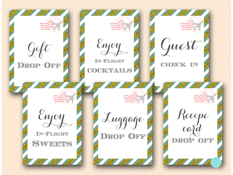 Green and Gold Travel Bridal Shower Decorations – Printabell • Express