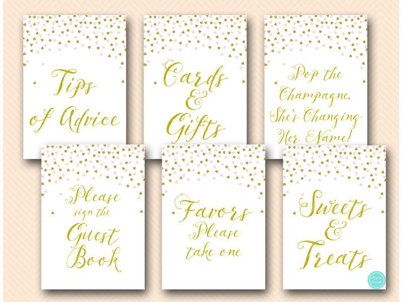 Pink and Gold Shower Table Signs – Printabell • Express