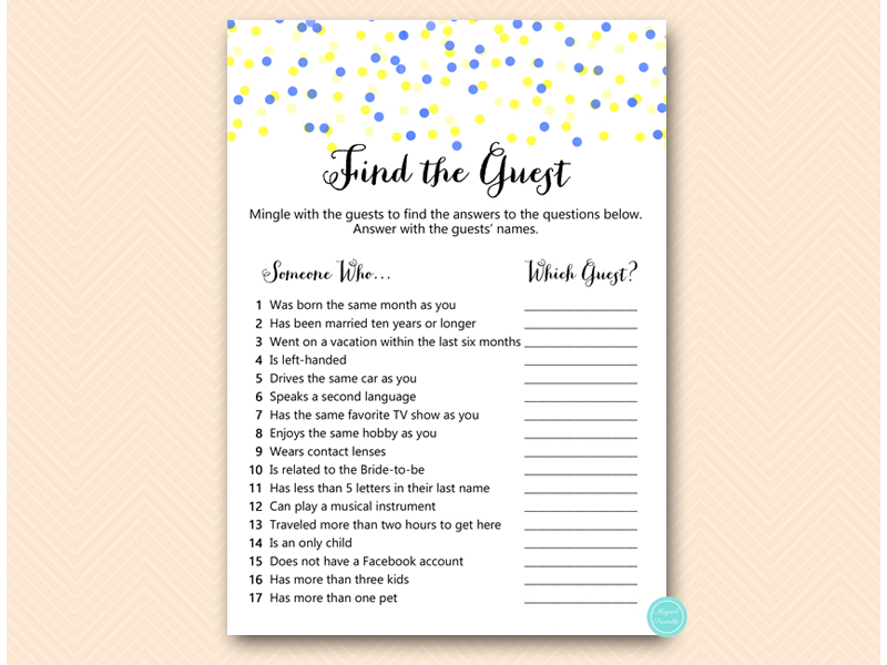 Yellow and Blue Bridal Shower Games – Printabell • Express