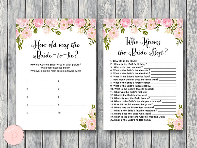 Pink Peonies Bridal Shower Game Pack | Printabell • Express