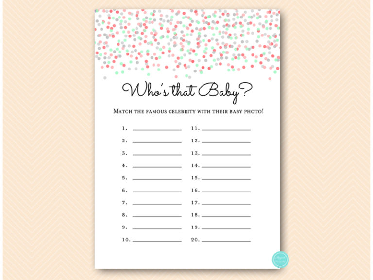 Coral Mint Grey Confetti Baby Shower Games – Printabell • Express