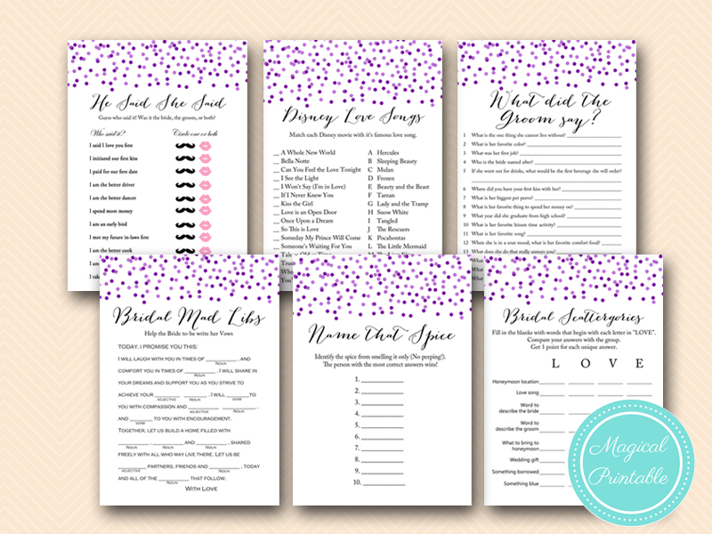 Purple Bridal Shower Games Package – Printabell • Express