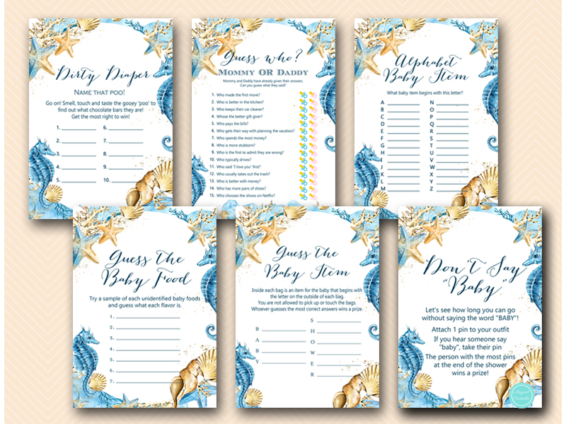 Seahorse Beach Baby Shower Games | Printabell • Express