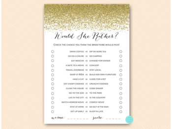 Gold Glitter Bridal Shower | Bachelorette Games – Printabell • Express