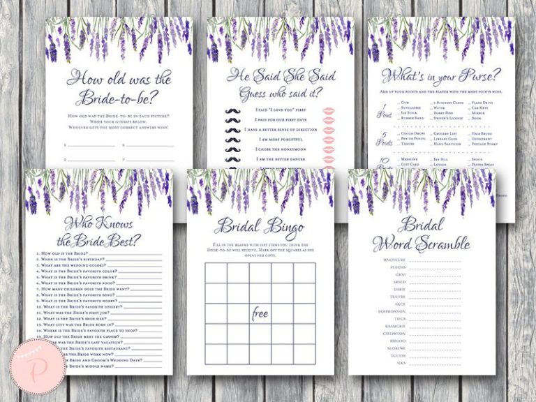 Lavender Bridal Shower Games Package – Printabell • Express